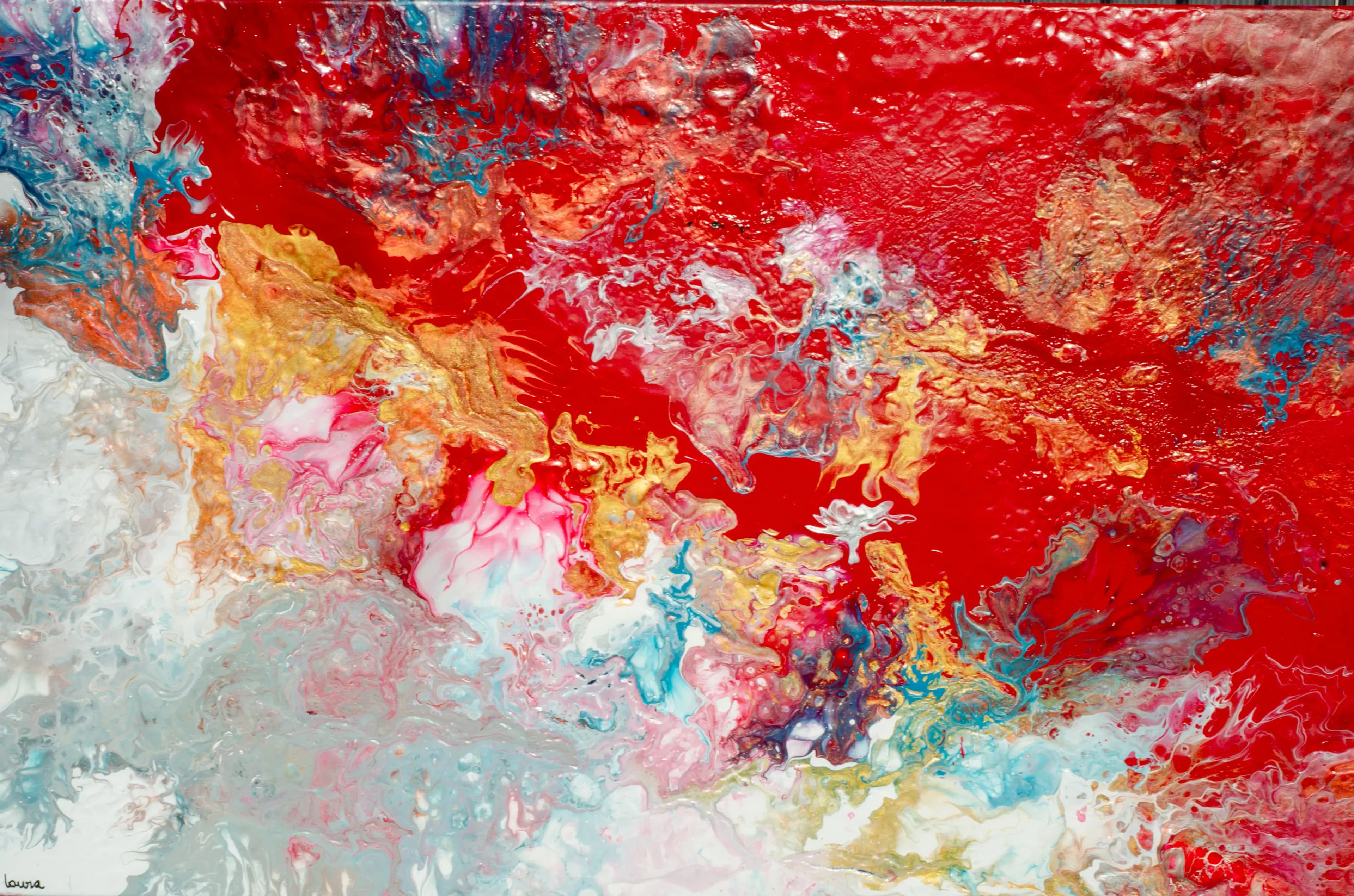 Tableau pouring rouge et blanc