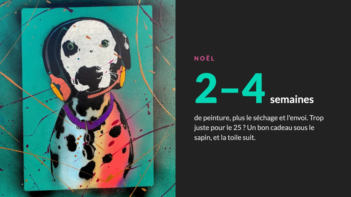 Portrait pop art d’animal pour Noël : deux à quatre semaines entre la commande et l’envoi